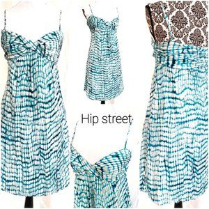 ANN TAYLOR Silk Spaghetti Strap Fold Over Empire Waist Watercolor Print Dress 8P